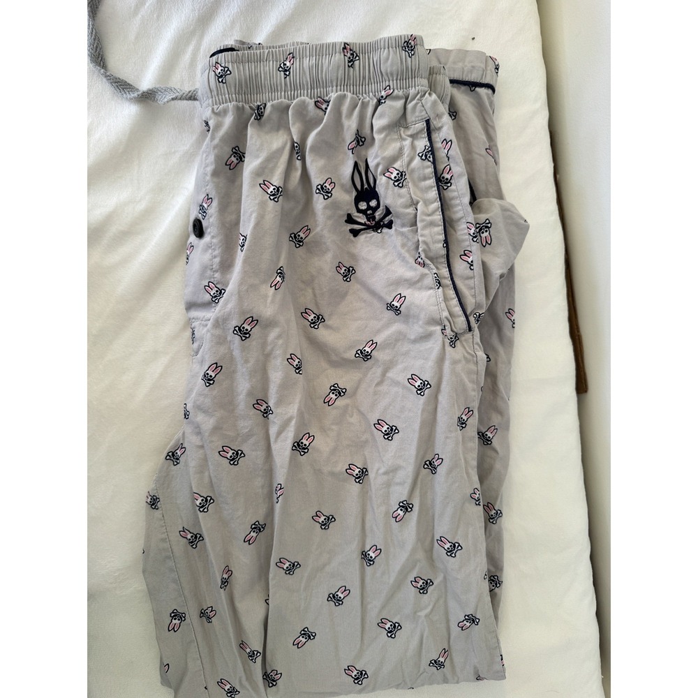 Psycho Bunny Gray Pajama Pants Multi Logo Mens Medium Ins 29in Pockets